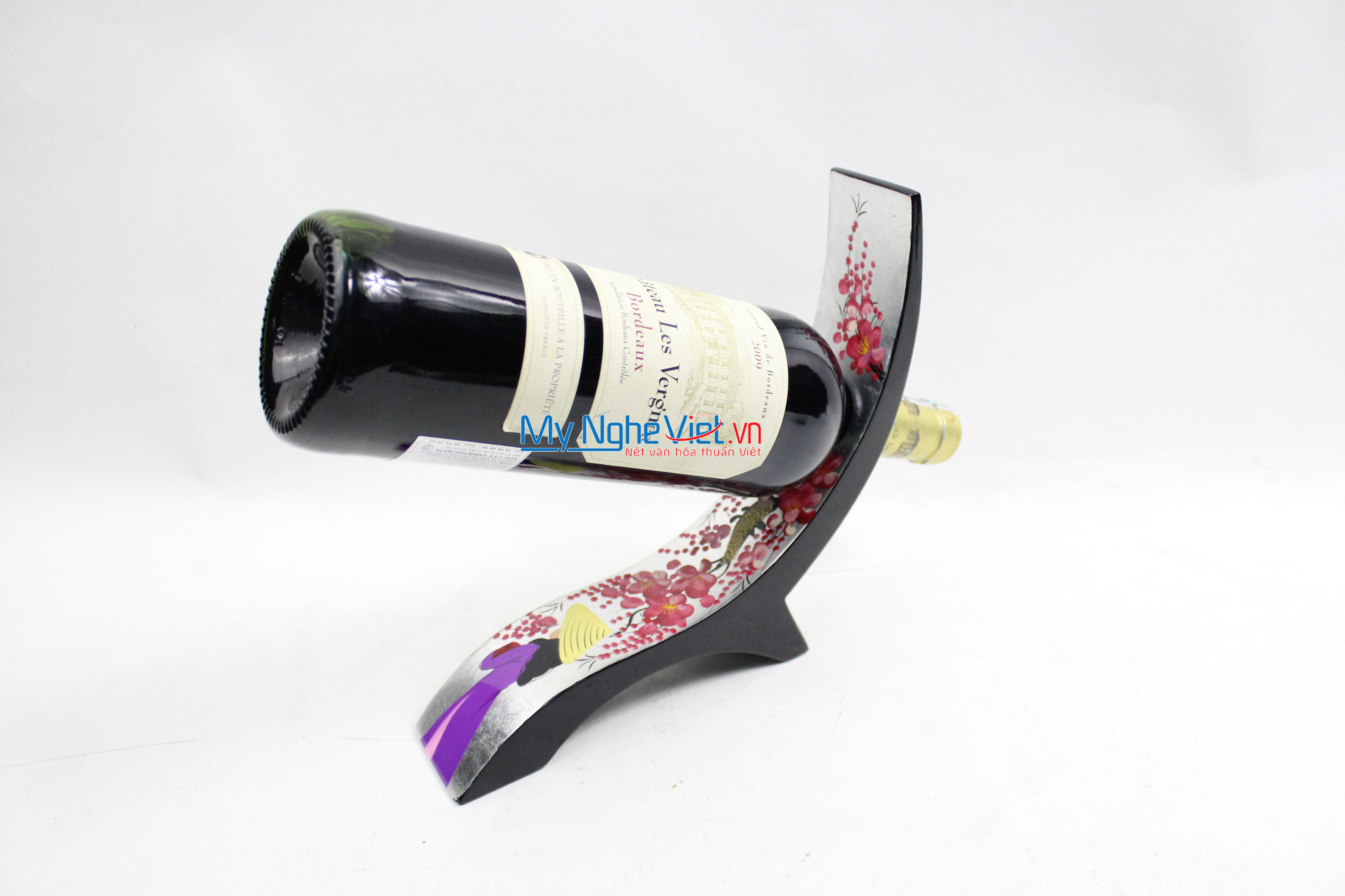 A girl with flower blooming branch Lacquer Painting Wine Rack MNV_CRSM31