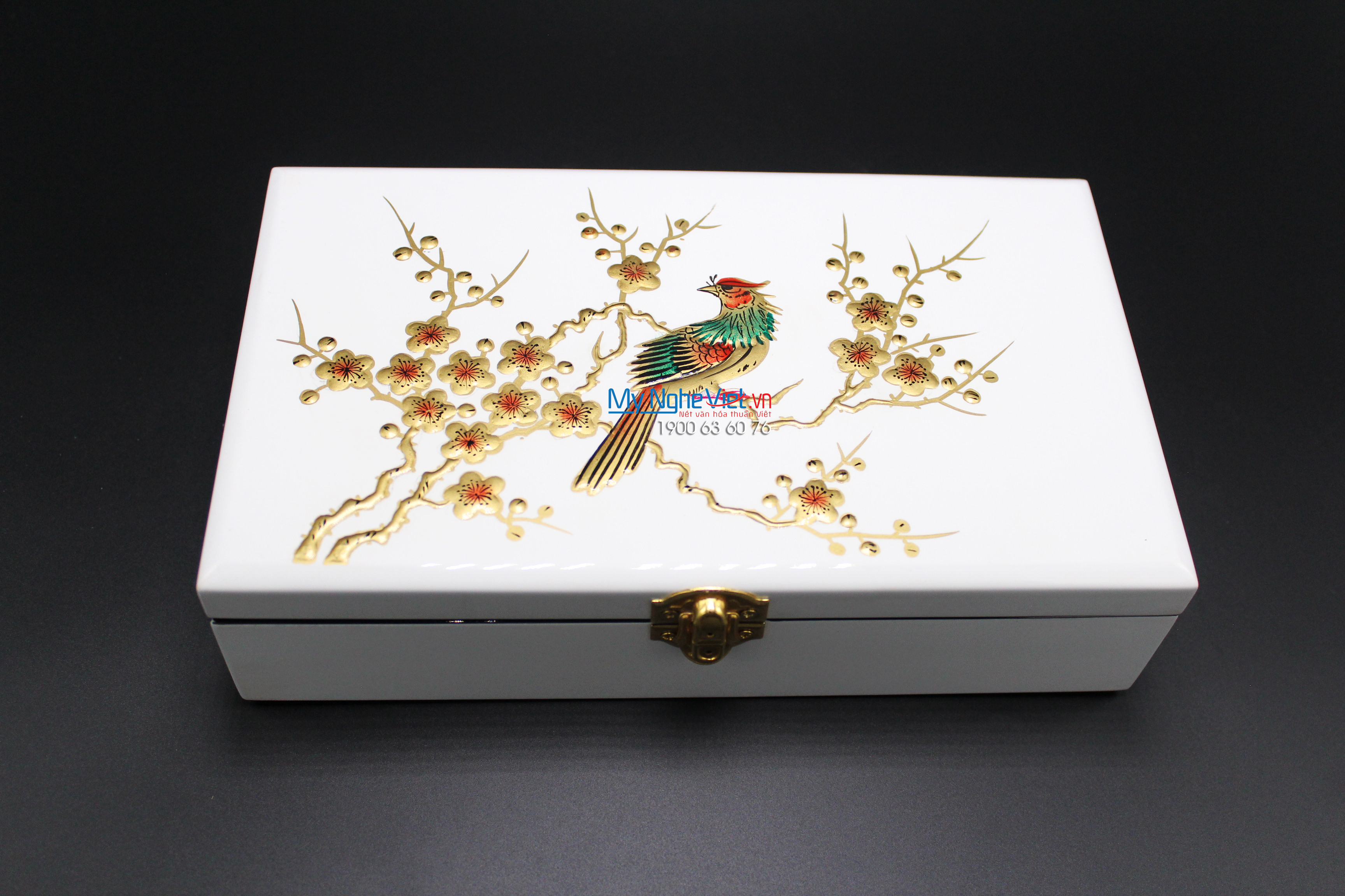 Pheasant on the Peach Branch Lacquer Painting Jewellery Box MNV-SPCC008