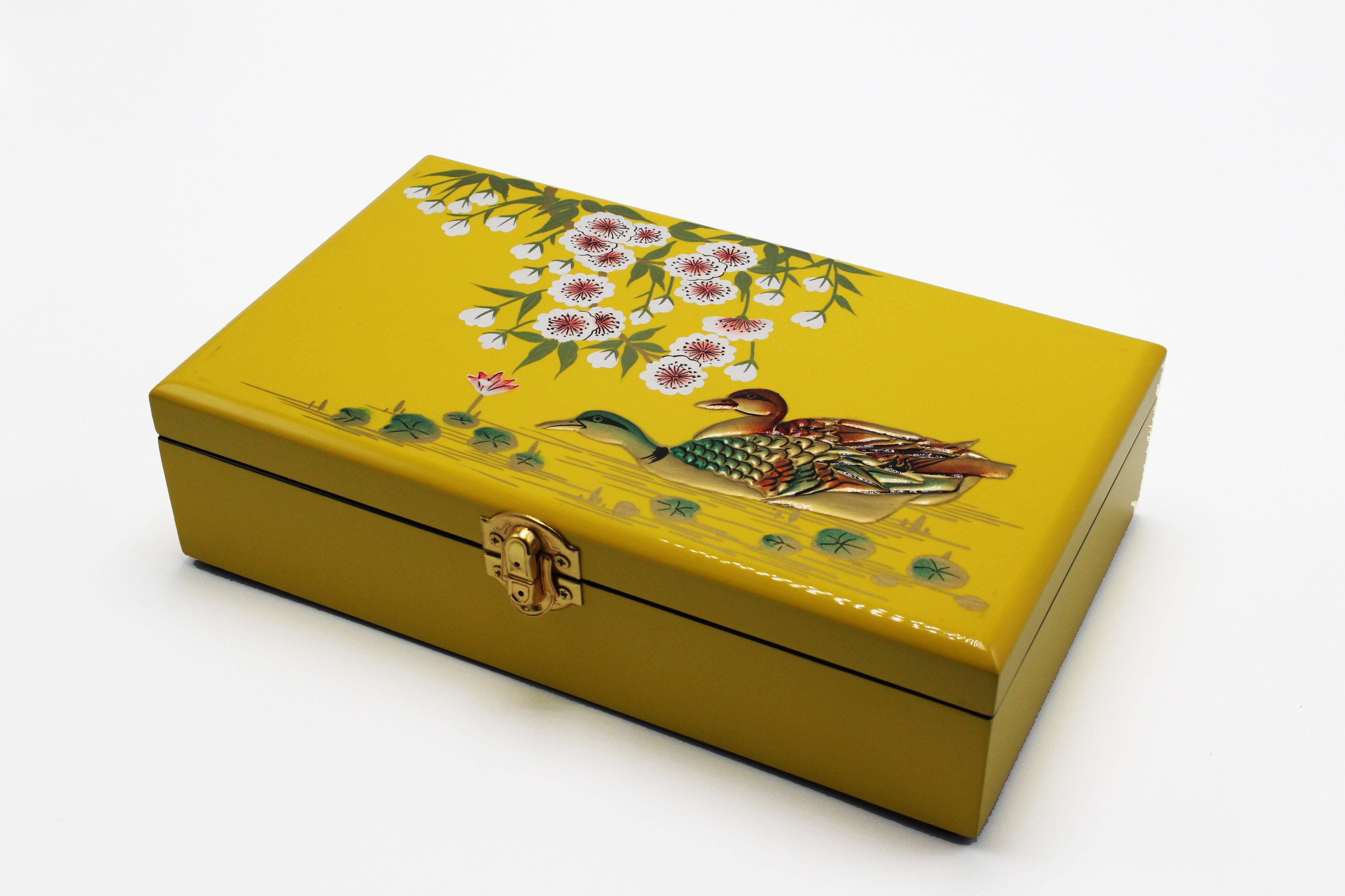 Duck painting on the gold surface jewellery box MNV-SPCC013