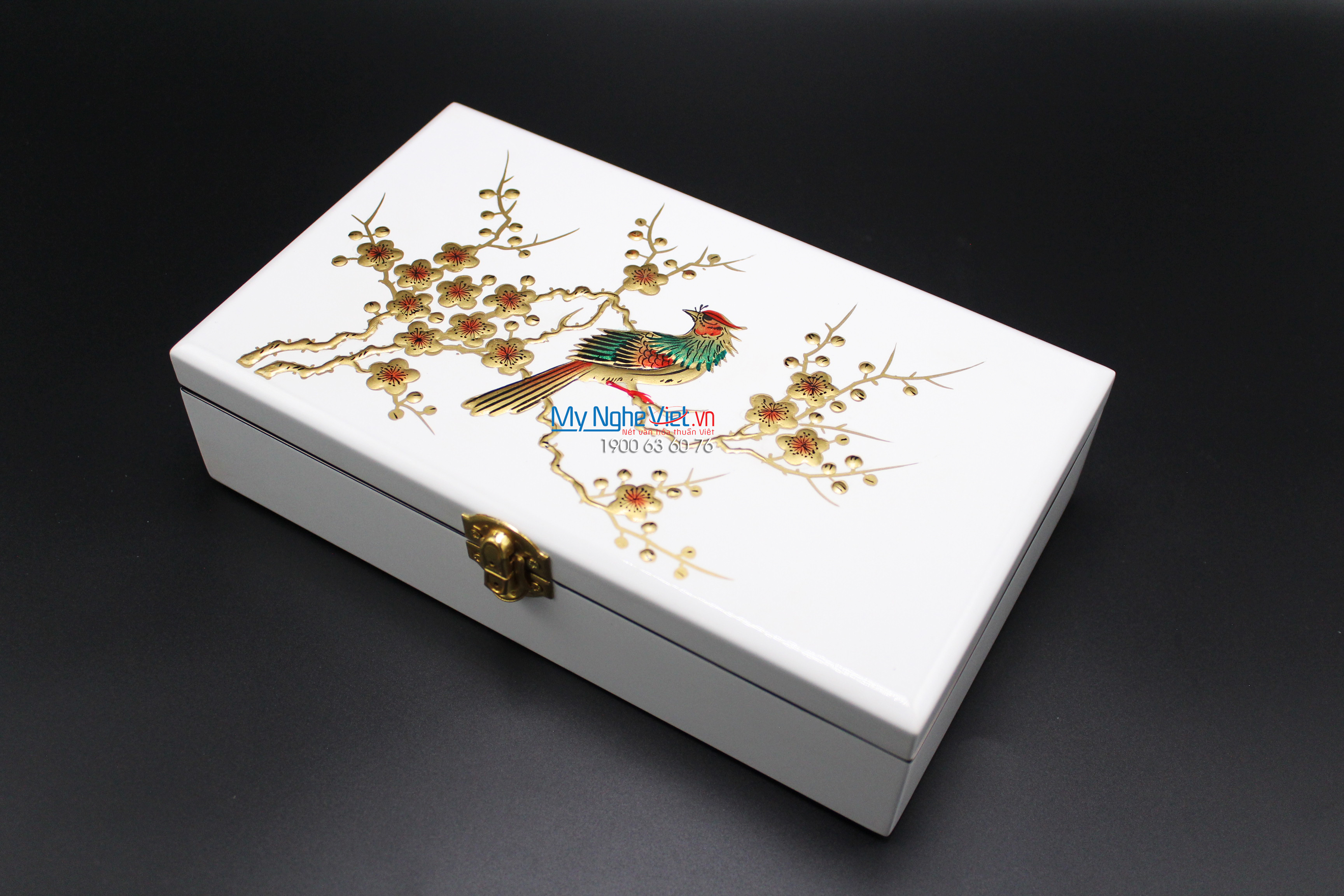 Pheasant on the Peach Branch Lacquer Painting Jewellery Box MNV-SPCC008