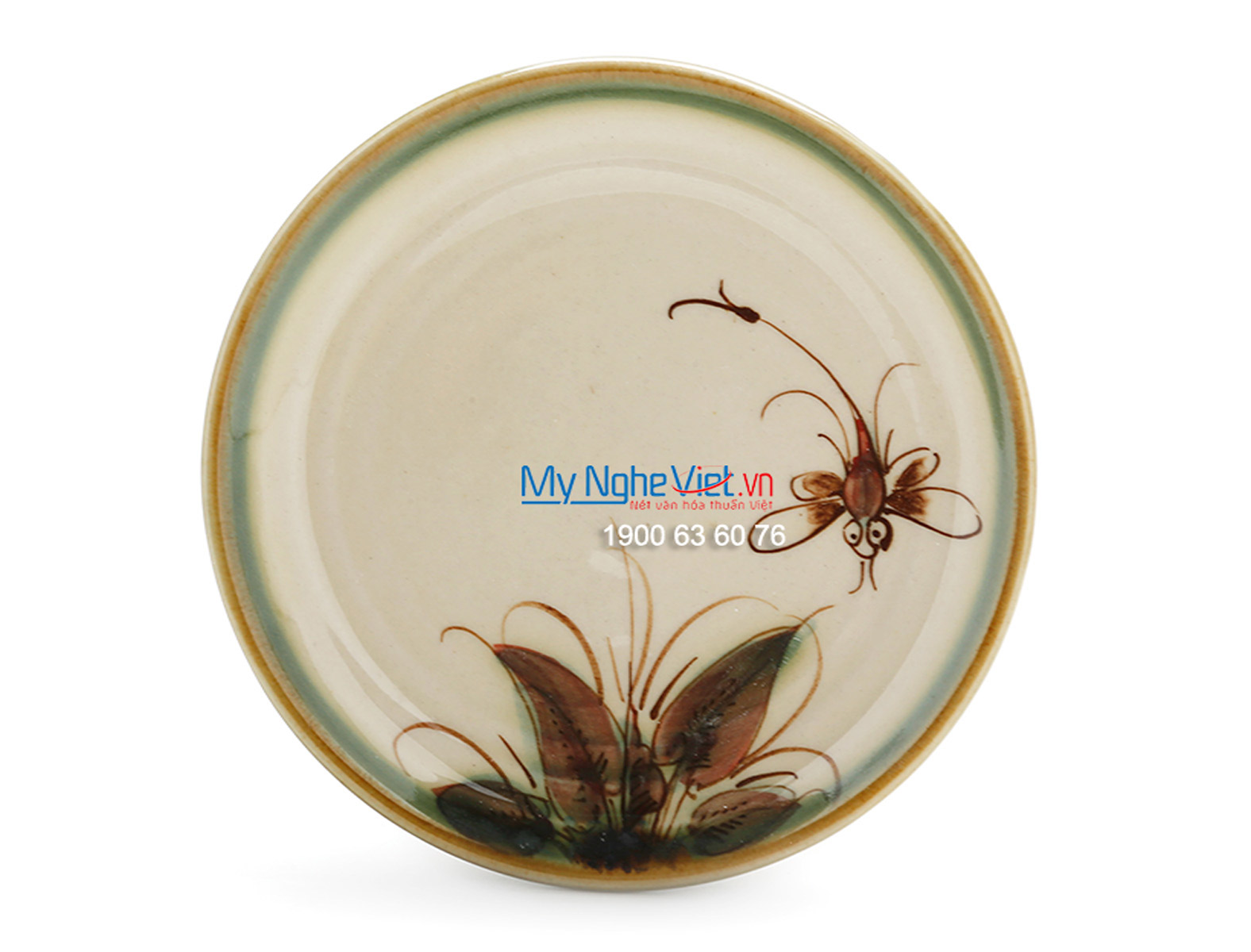 Bat Trang Tea set with Glossy Glaze, Dragonfly Pattern and Pottery Strap MNV-TS029-3