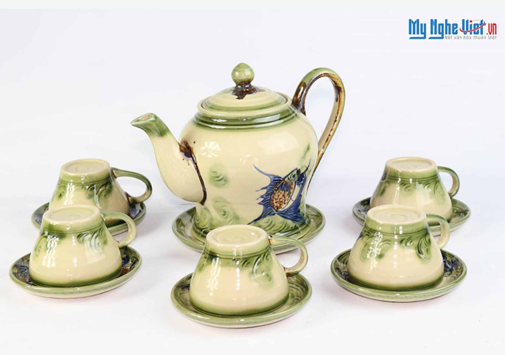 Ceramic tea set with fish painting MNV-TS065