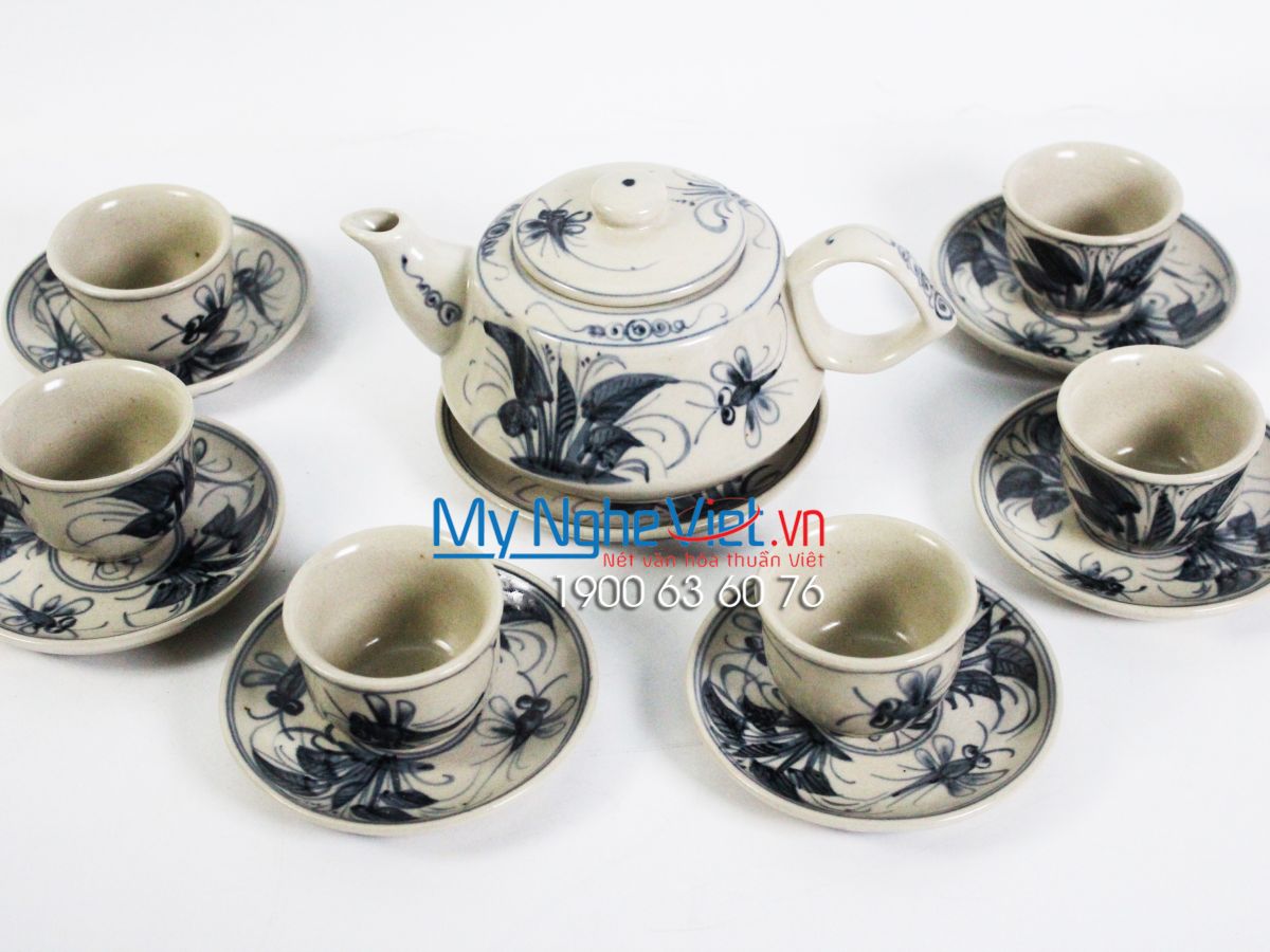 Tea set with crackle glaze and dragonfly pattern MNV-TS521
