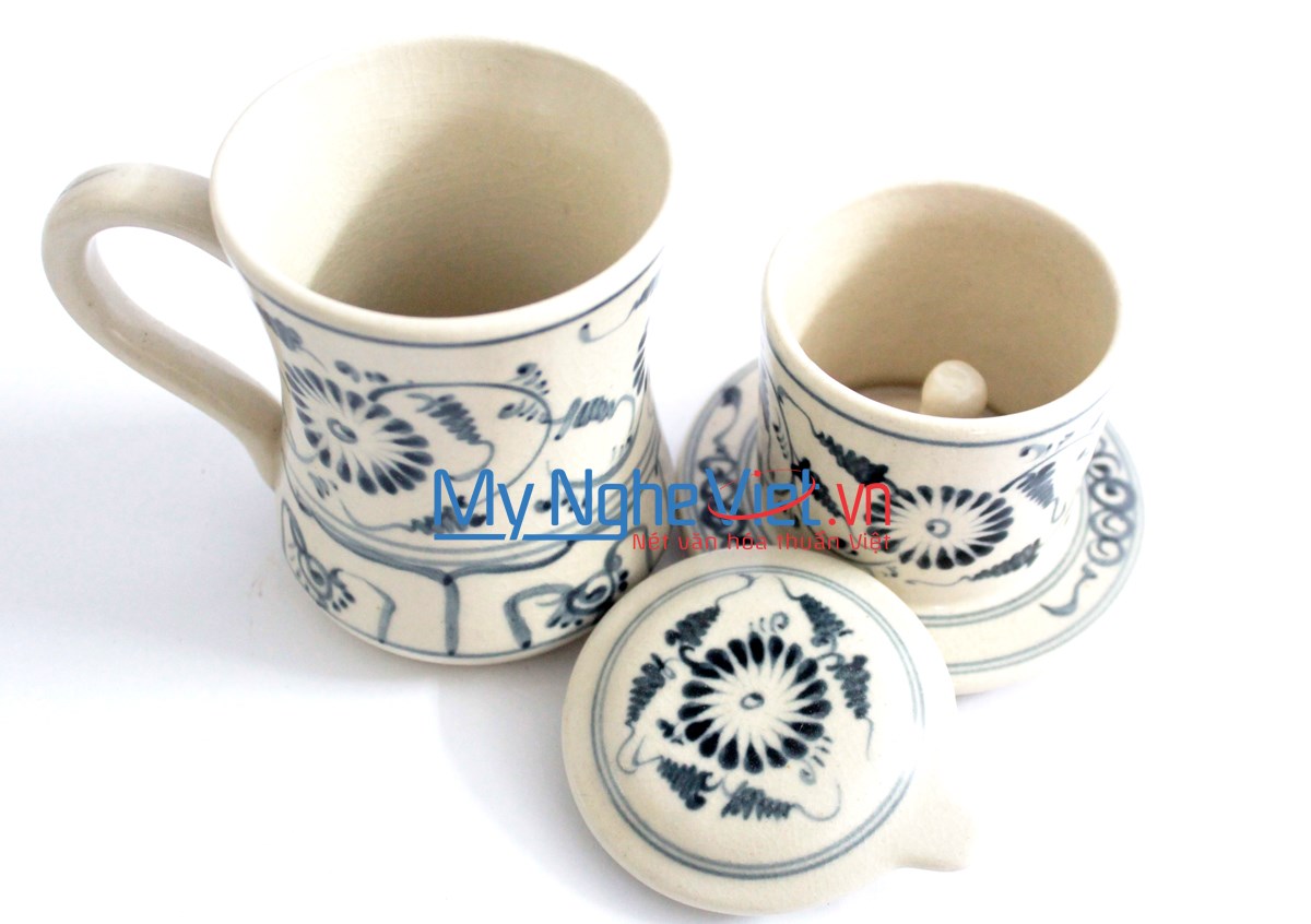 Pottery Coffee Filter (Dripper) with Green Chrysanthemum Pattern MNV-CFC04