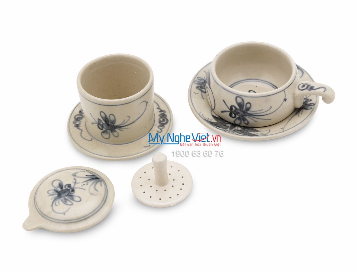 Pottery Coffee Filter (Dripper) with Blue Dragonfly Pattern (low) MNV-CF003/1
