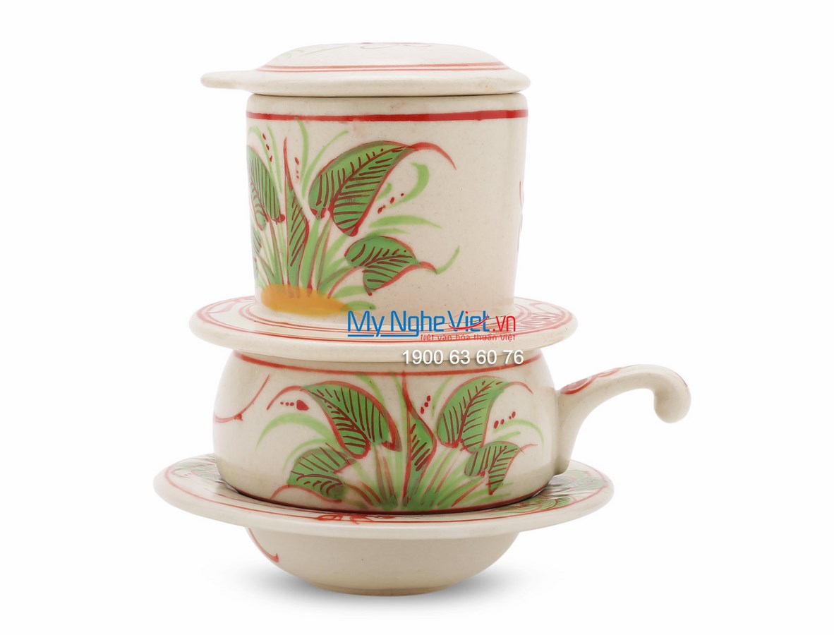 Pottery Coffee Filter (Dripper) with Red Dragonfly Pattern (low) MNV-CF003/1