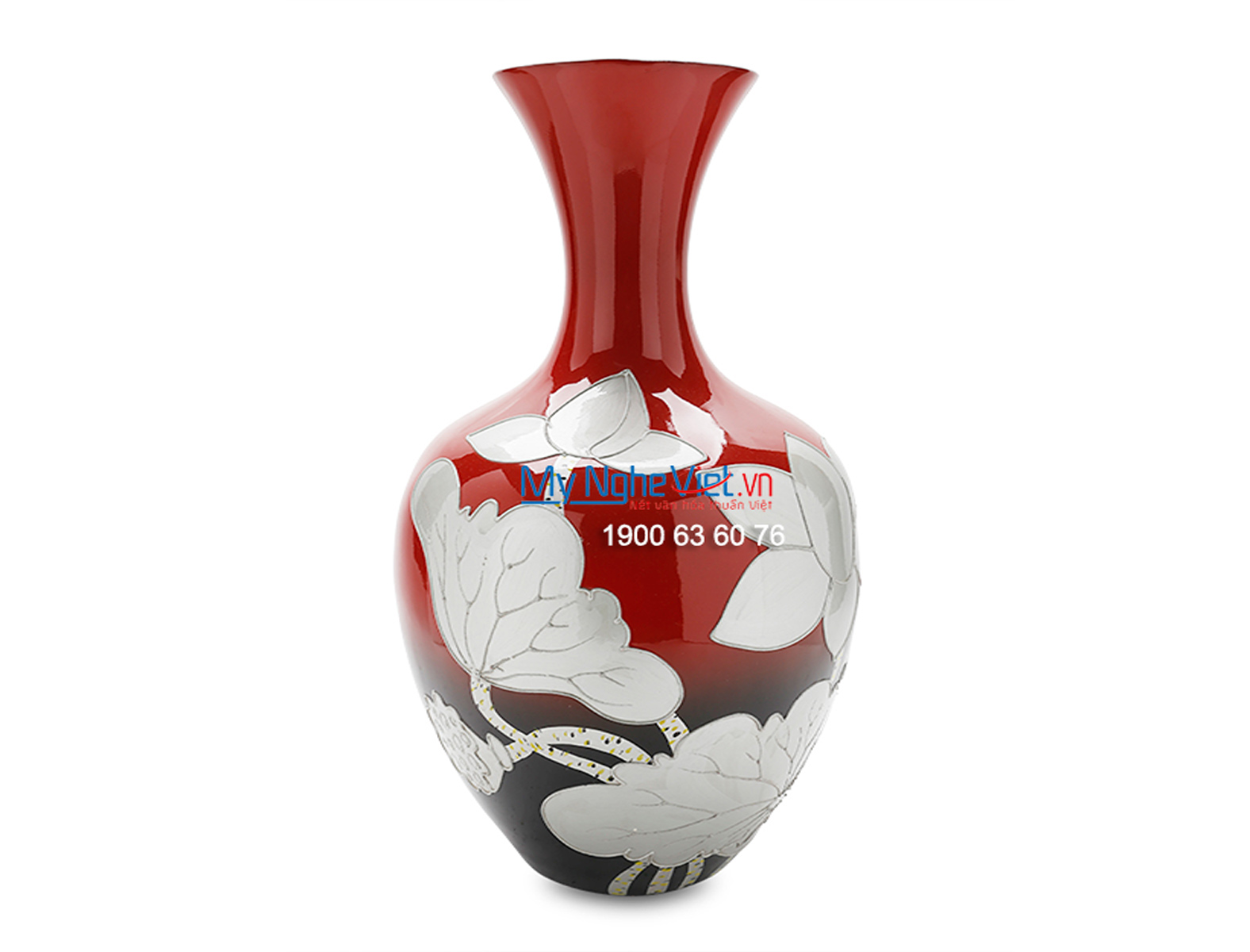 Red Vase with Lotus Flower Pattern MNV_LHK54