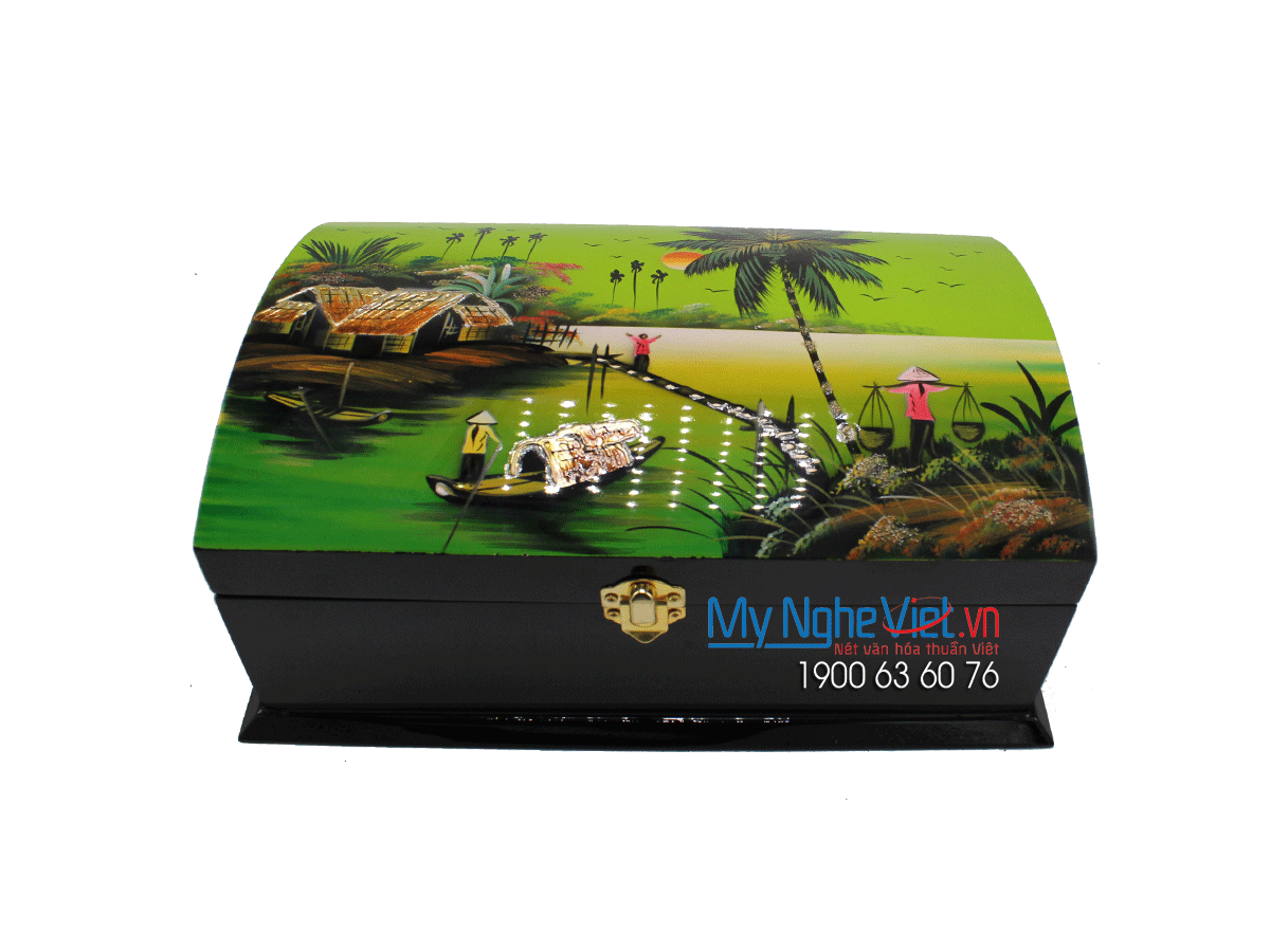 Countryside Landscape Lacquer Painting Jewellery Box MNV-HTSTT001-1